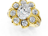 Yellow gold Oval Brilliant Flower Halo Diamond Split Shank Ring_70