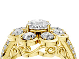 Yellow gold Oval Brilliant Flower Halo Diamond Split Shank Ring_73