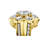 Yellow gold Oval Brilliant Flower Halo Diamond Split Shank Ring_74