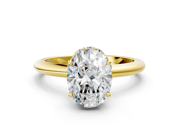 Yellow gold Oval Brilliant Solitaire Engagement Ring with Six-Prong Setting and Classic Band