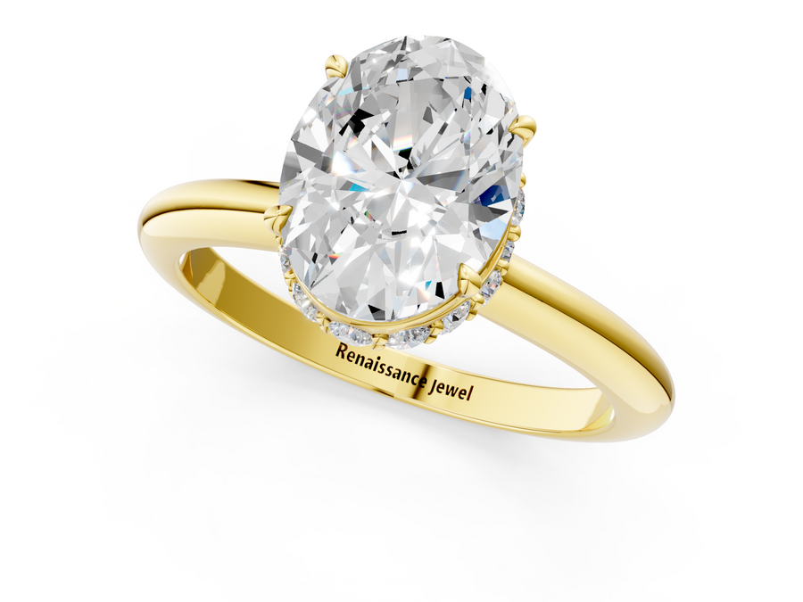 Yellow gold Oval Brilliant Solitaire Engagement Ring with Six-Prong Setting and Classic Band