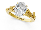 Yellow gold Oval Brilliant Solitaire with Leaf Motif Band and Four-Prong Setting_72