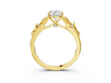 Yellow gold Oval Brilliant Solitaire with Leaf Motif Band and Four-Prong Setting_74