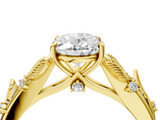 Yellow gold Oval Brilliant Solitaire with Leaf Motif Band and Four-Prong Setting_75