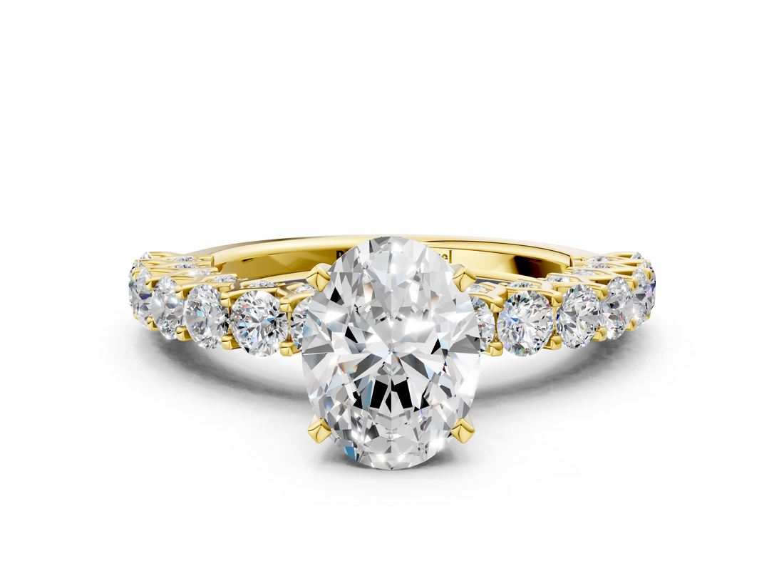 Yellow gold Oval Brilliant Solitaire with Pavé Band and Four-Prong Setting_65