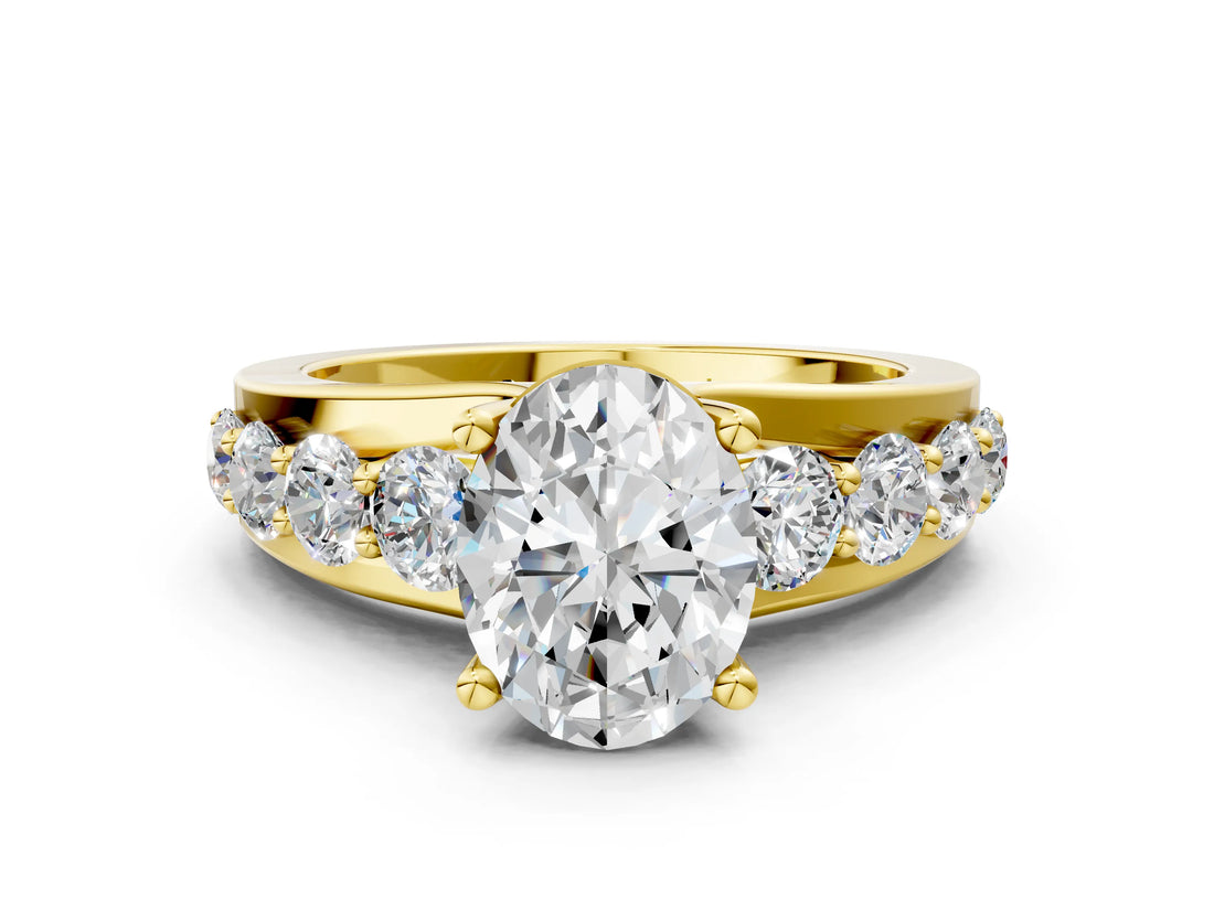 Yellow gold Oval Brilliant Solitaire with Side Stones on a Pave Band and Four-Prong Setting_24