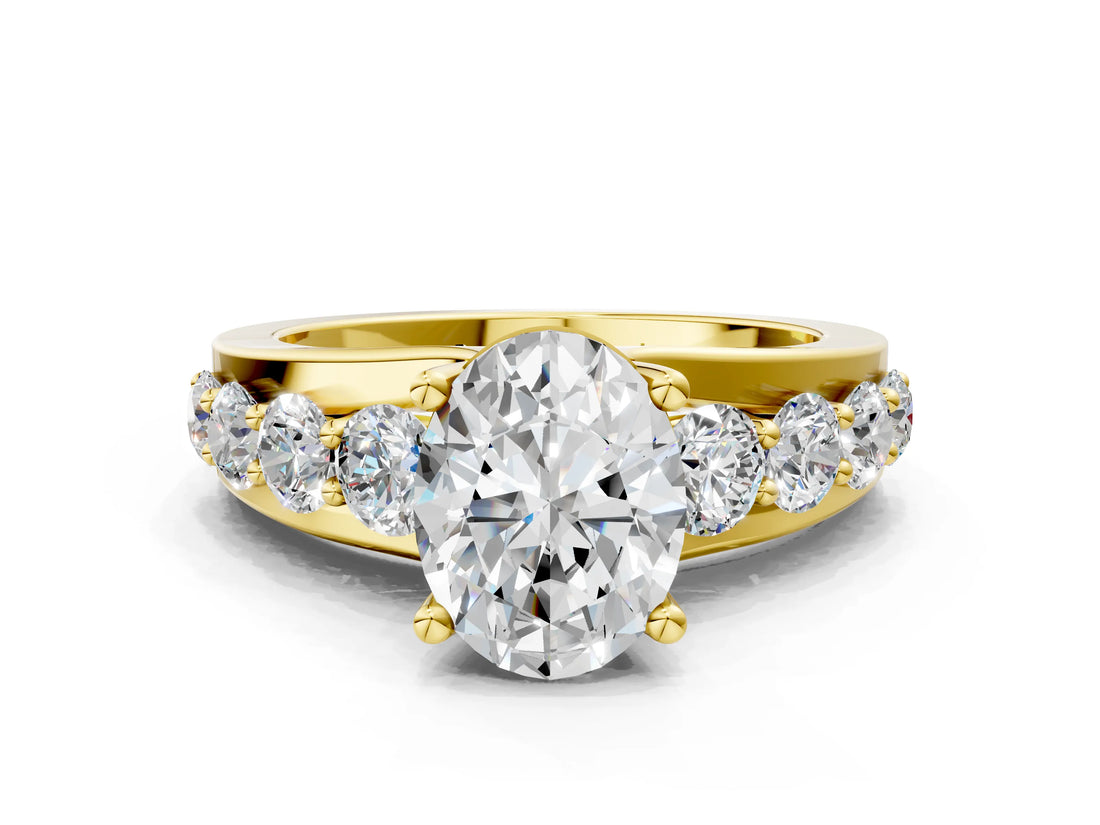 Yellow gold Oval Brilliant Solitaire with Side Stones on a Pave Band and Four-Prong Setting_47