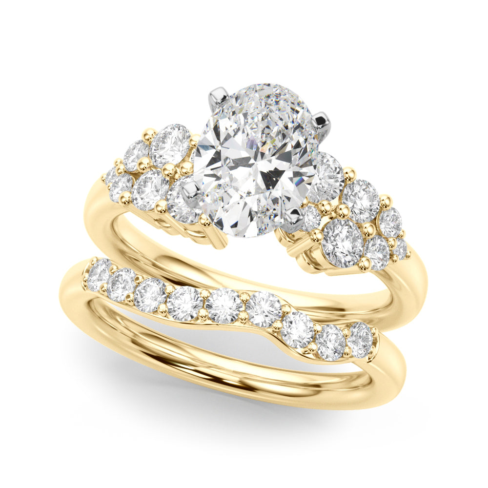 Yellow gold Oval Cluster Diamond Engagement Ring with Pavé Band and Four-Prong Setting 1