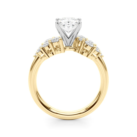 Yellow gold Oval Cluster Diamond Engagement Ring with Pavé Band and Four-Prong Setting 2