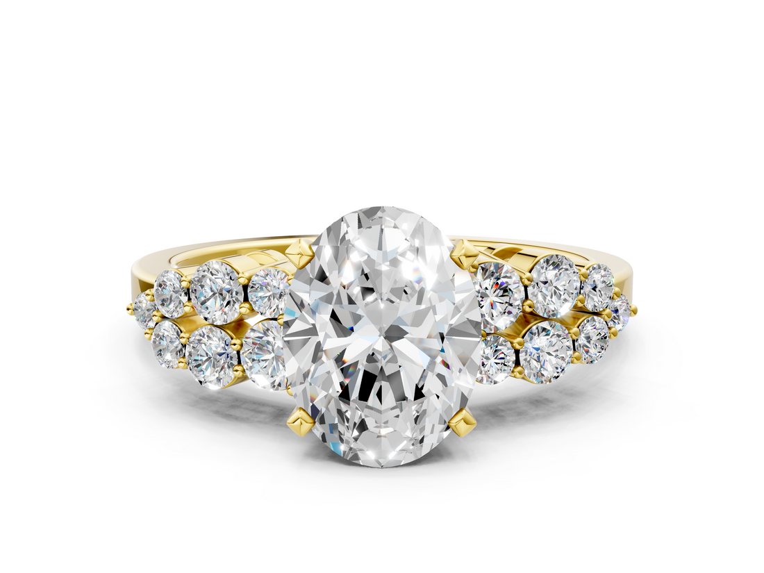 Yellow gold Oval Cluster Diamond Engagement Ring with Pavé Band and Four-Prong Setting_72