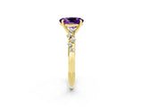 Yellow gold Oval Cut Amethyst Cluster Side Stone Solitaire Ring with Prong Setting_26