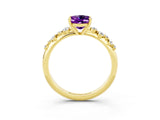 Yellow gold Oval Cut Amethyst Cluster Side Stone Solitaire Ring with Prong Setting_27