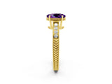Yellow gold Oval Cut Amethyst Engagement Ring with Milgrain Channel Set Band and Prong Setting_2