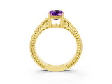 Yellow gold Oval Cut Amethyst Engagement Ring with Milgrain Channel Set Band and Prong Setting_3