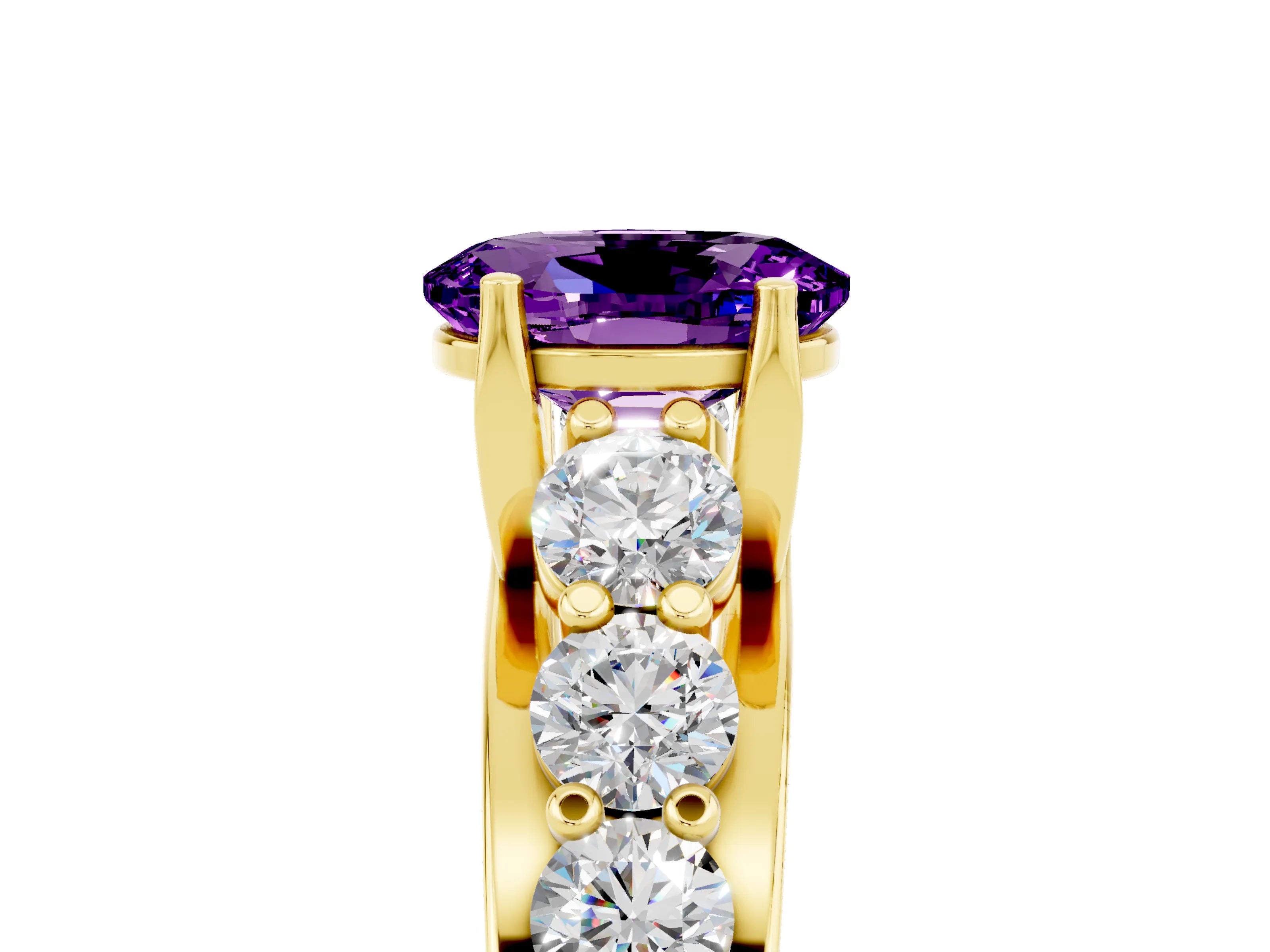 Yellow gold Oval Cut Amethyst Engagement Ring with Pavé Band and Four-Prong Setting_5