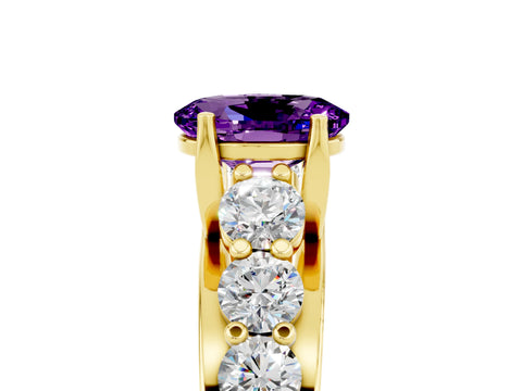 Yellow gold Oval Cut Amethyst Engagement Ring with Pavé Band and Four-Prong Setting_5