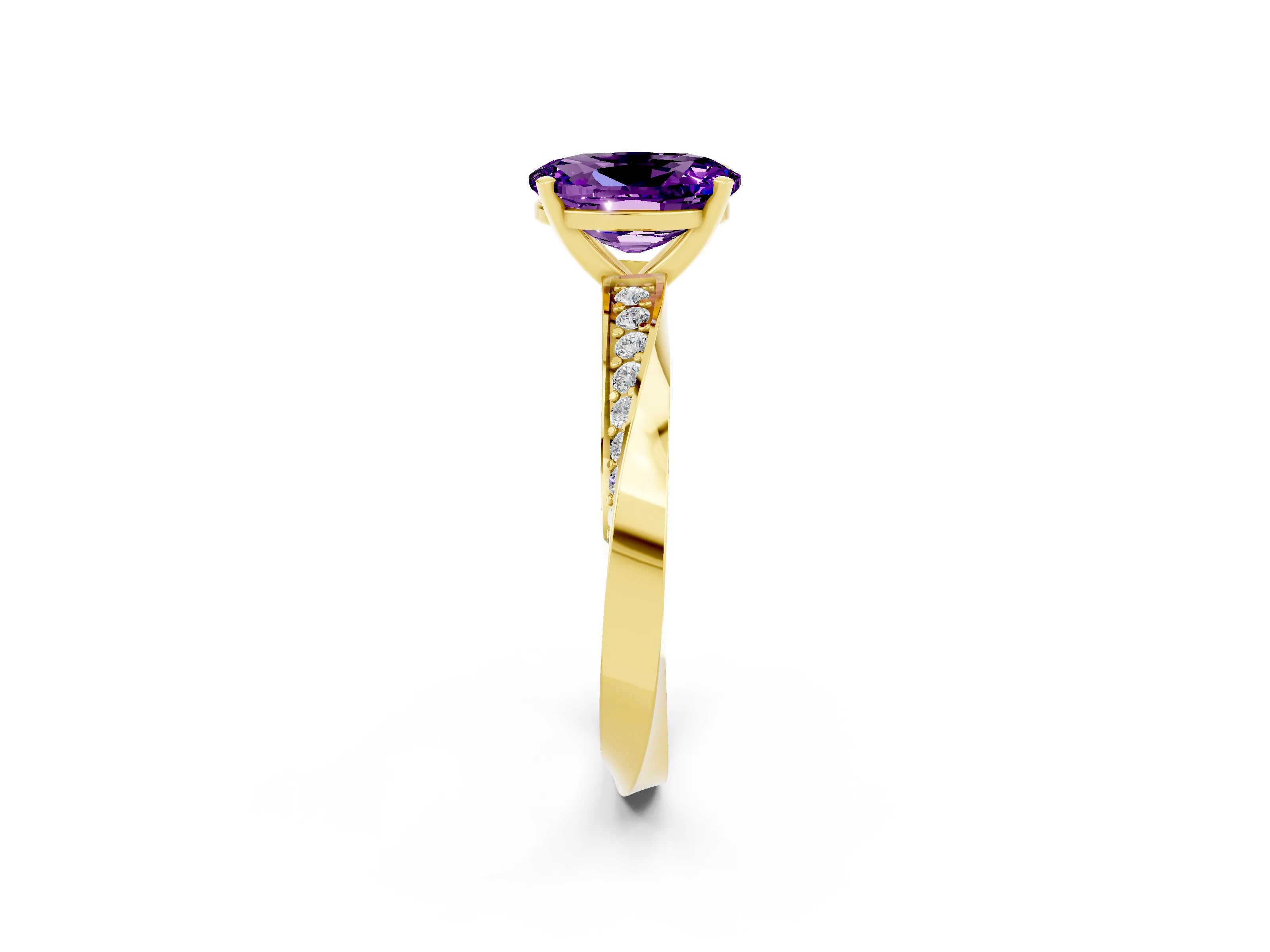 Yellow gold Oval Cut Amethyst Engagement Ring with Side Stone Accents and Four-Prong Setting_29
