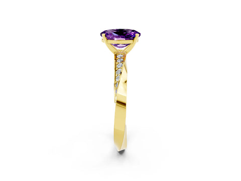 Yellow gold Oval Cut Amethyst Engagement Ring with Side Stone Accents and Four-Prong Setting_29