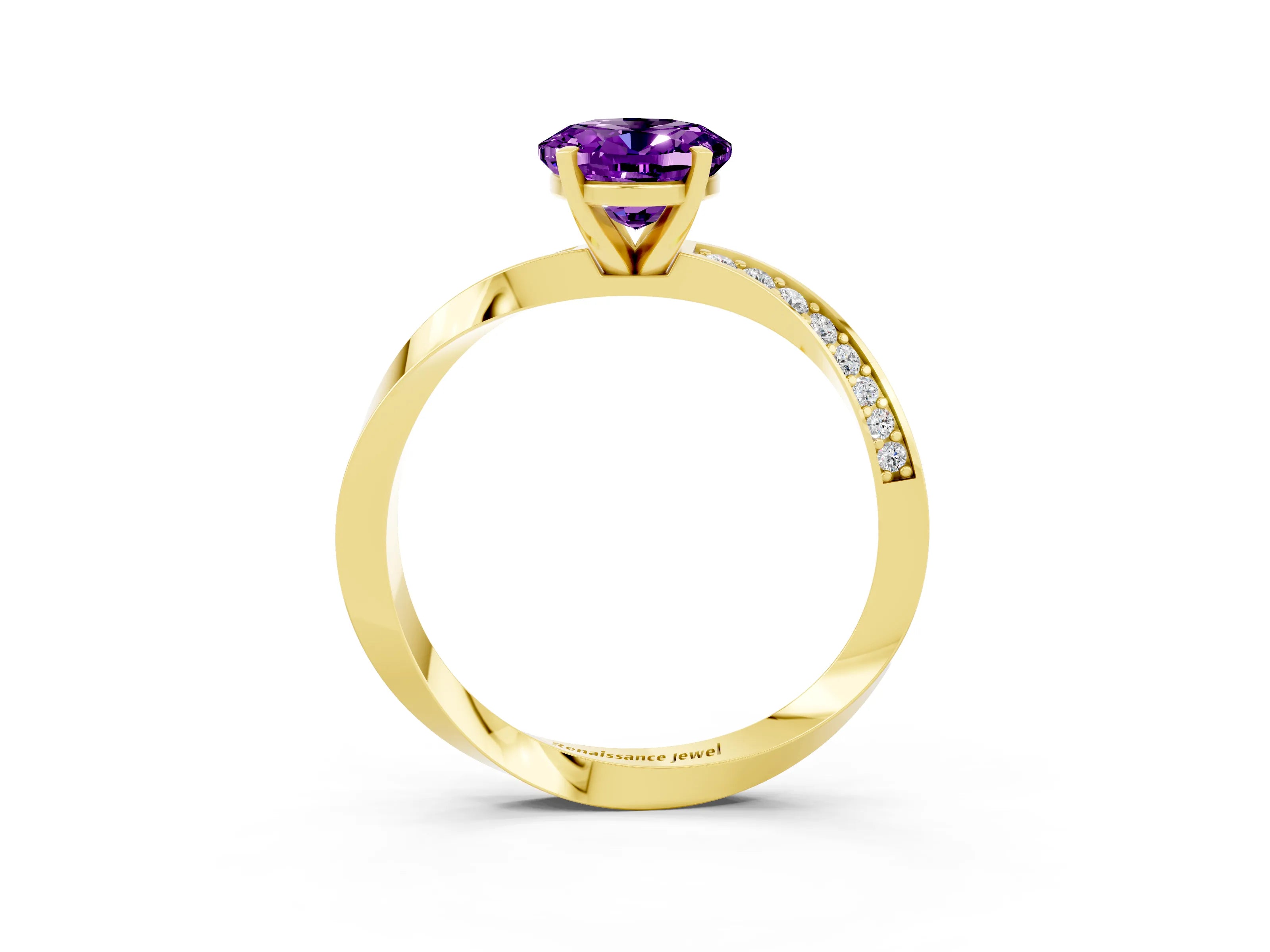 Yellow gold Oval Cut Amethyst Engagement Ring with Side Stone Accents and Four-Prong Setting_30