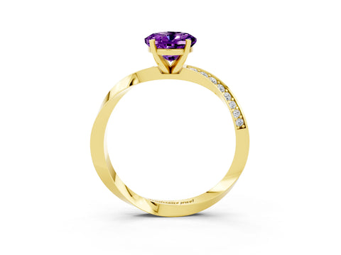 Yellow gold Oval Cut Amethyst Engagement Ring with Side Stone Accents and Four-Prong Setting_30