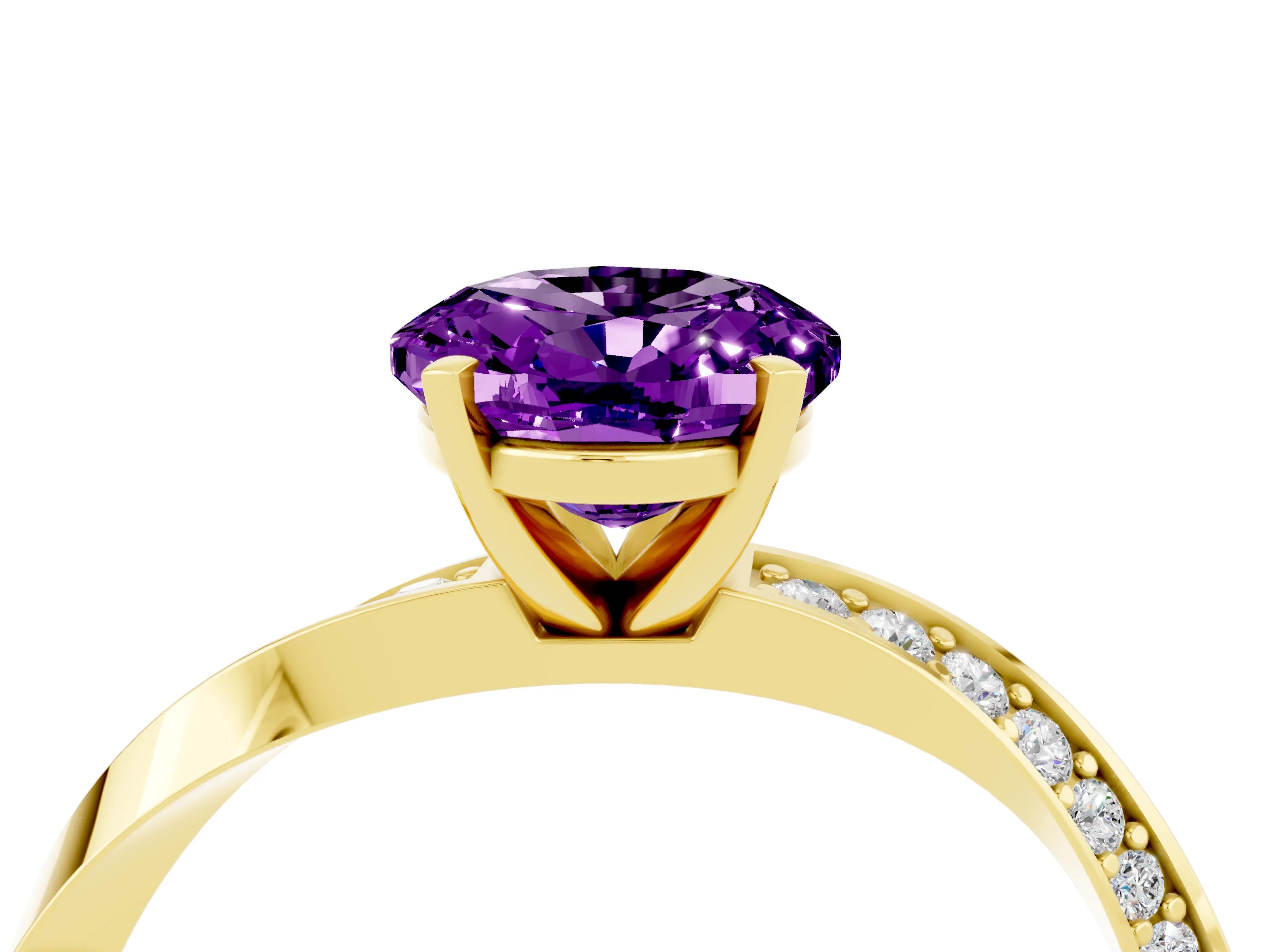 Yellow gold Oval Cut Amethyst Engagement Ring with Side Stone Accents and Four-Prong Setting_31