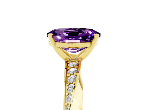Yellow gold Oval Cut Amethyst Engagement Ring with Side Stone Accents and Four-Prong Setting_32