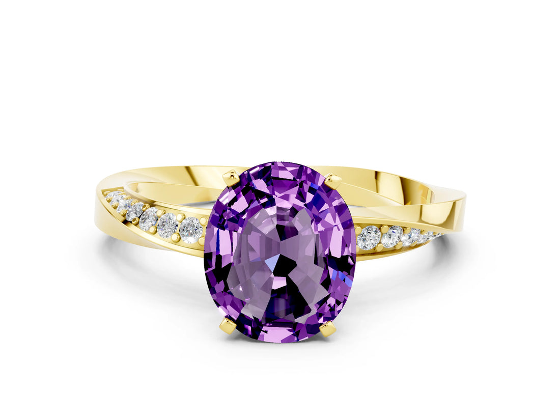Yellow gold Oval Cut Amethyst Engagement Ring with Side Stone Accents and Four-Prong Setting_60