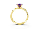 Yellow gold Oval Cut Amethyst Engagement Ring with Side Stone Accents and Four-Prong Setting_63