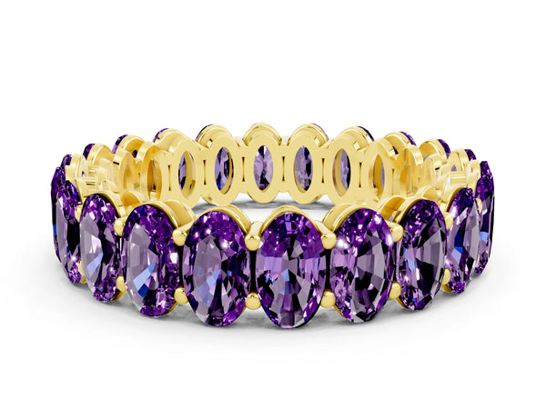 Yellow gold Oval Cut Amethyst Eternity Band with Shared Prong Setting
