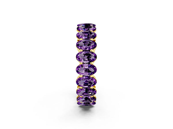 Yellow gold Oval Cut Amethyst Eternity Band with Shared Prong Setting