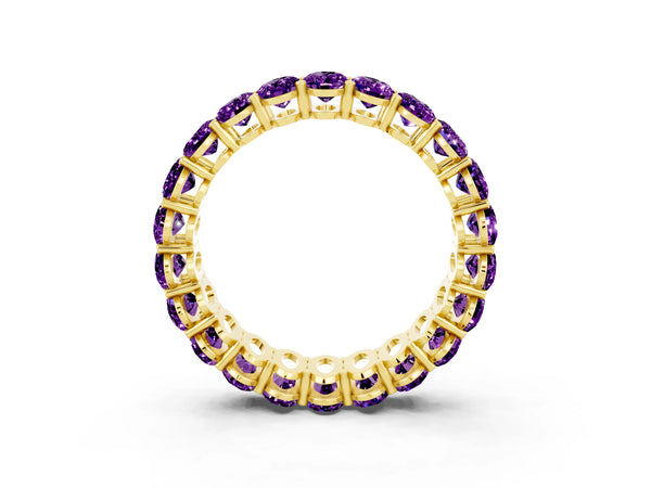Yellow gold Oval Cut Amethyst Eternity Band with Shared Prong Setting