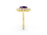 Yellow gold Oval Cut Amethyst Floral Double Halo Engagement Ring with Prong Setting_68