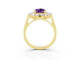 Yellow gold Oval Cut Amethyst Floral Double Halo Engagement Ring with Prong Setting_69