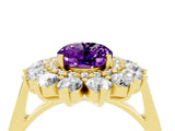 Yellow gold Oval Cut Amethyst Floral Double Halo Engagement Ring with Prong Setting_70