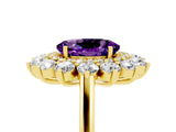 Yellow gold Oval Cut Amethyst Floral Double Halo Engagement Ring with Prong Setting_71