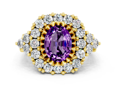 Yellow gold Oval Cut Amethyst Halo Ring with Pavé Band and Four-Prong Setting_31