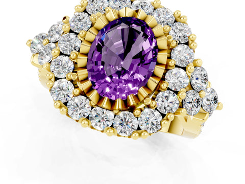 Yellow gold Oval Cut Amethyst Halo Ring with Pavé Band and Four-Prong Setting_32