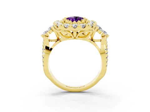 Yellow gold Oval Cut Amethyst Halo Ring with Pavé Band and Four-Prong Setting_34