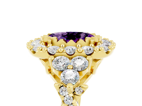 Yellow gold Oval Cut Amethyst Halo Ring with Pavé Band and Four-Prong Setting_36
