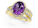 Yellow gold Oval Cut Amethyst Halo Ring with Round Split Shank and Prong Setting_49