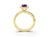 Yellow gold Oval Cut Amethyst Halo Ring with Round Split Shank and Prong Setting_51