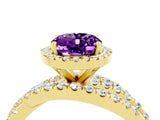 Yellow gold Oval Cut Amethyst Halo Ring with Round Split Shank and Prong Setting_52