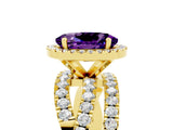 Yellow gold Oval Cut Amethyst Halo Ring with Round Split Shank and Prong Setting_53