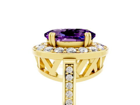 Yellow gold Oval Cut Amethyst Halo Ring with Split Shank and Four-Prong Setting_5