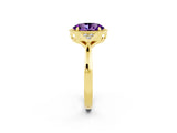 Yellow gold Oval Cut Amethyst Halo Ring with Tapered Band and Four-Prong Setting_2