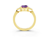 Yellow gold Oval Cut Amethyst Halo Ring with Tapered Band and Four-Prong Setting_3
