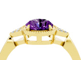 Yellow gold Oval Cut Amethyst Halo Ring with Tapered Band and Four-Prong Setting_4