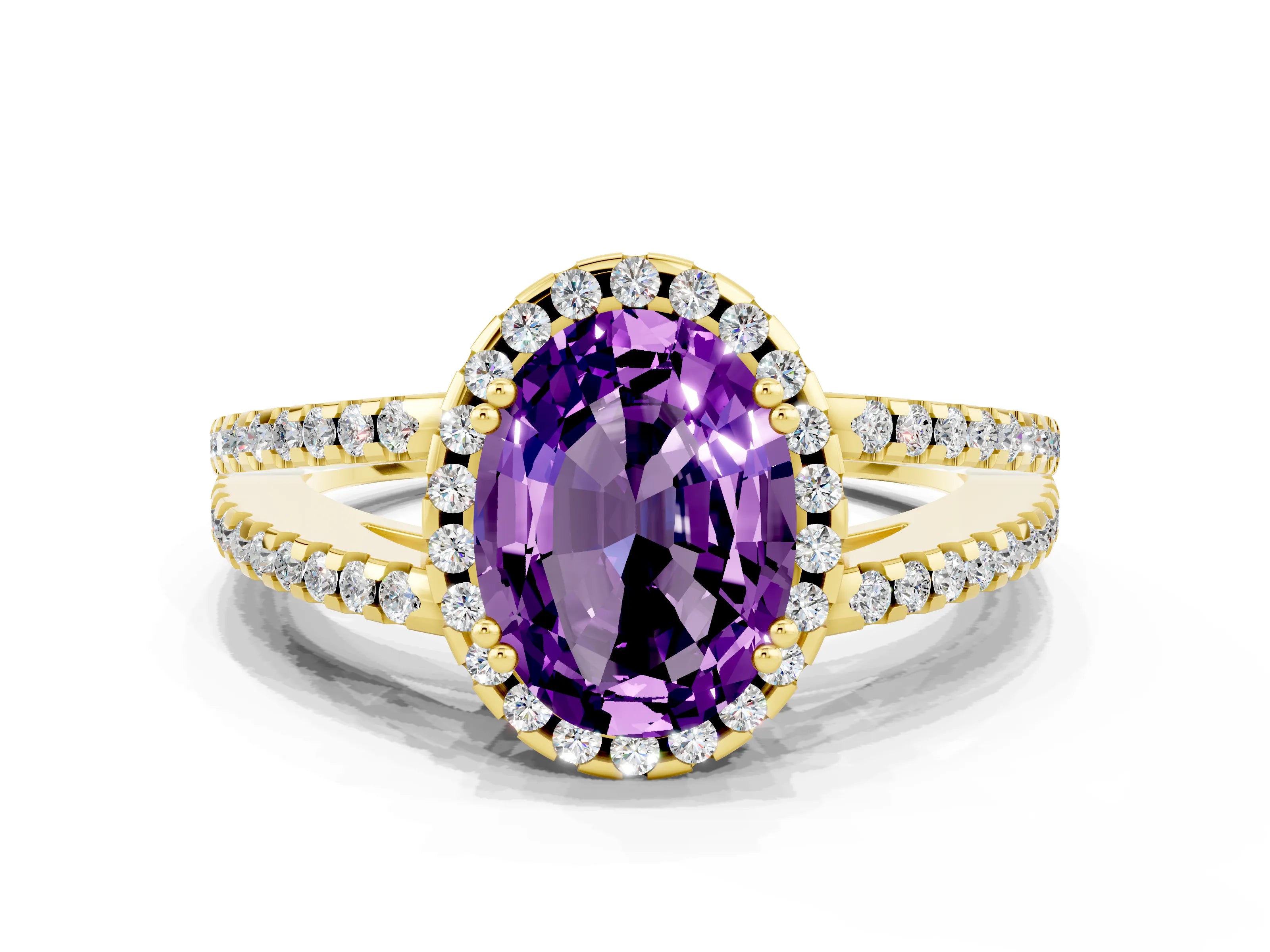 Yellow gold Oval Cut Amethyst Halo Split Shank Engagement Ring_12
