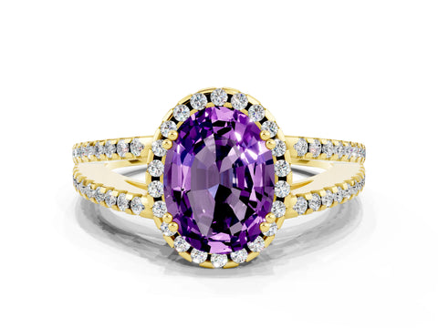Yellow gold Oval Cut Amethyst Halo Split Shank Engagement Ring_12