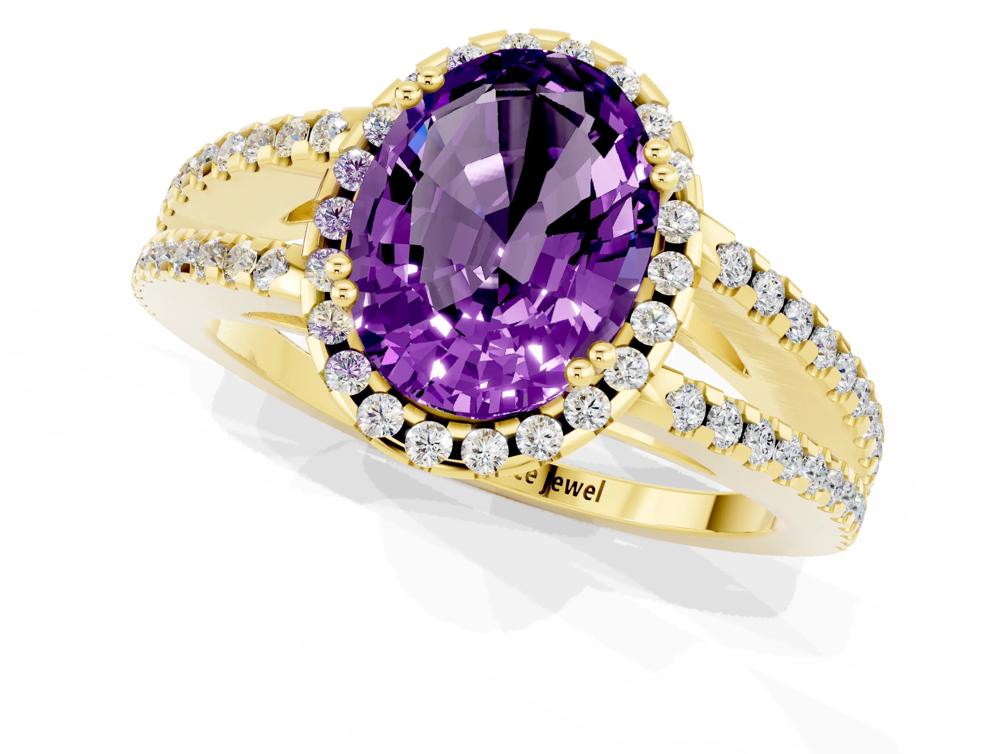 Yellow gold Oval Cut Amethyst Halo Split Shank Engagement Ring_13